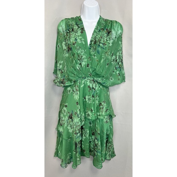 Dresses & Skirts - NT by Amati Layered Green Silk Floral Print 3/4 Sleeve‎  Dress Made in Italy S/M